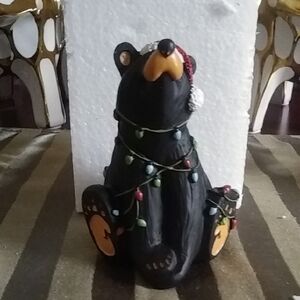 Demdaco Black Bear Figurine with Festive Lights